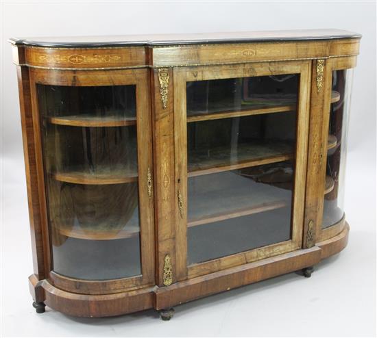 A Victorian marquetry inlaid walnut credenza, W.4ft 11in. D.1ft 3in. H.3ft 5in.